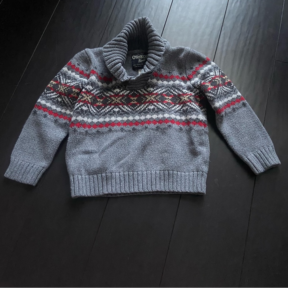 Oshkosh B’gosh toddler boy gray winter print sweater in size 3T EUC